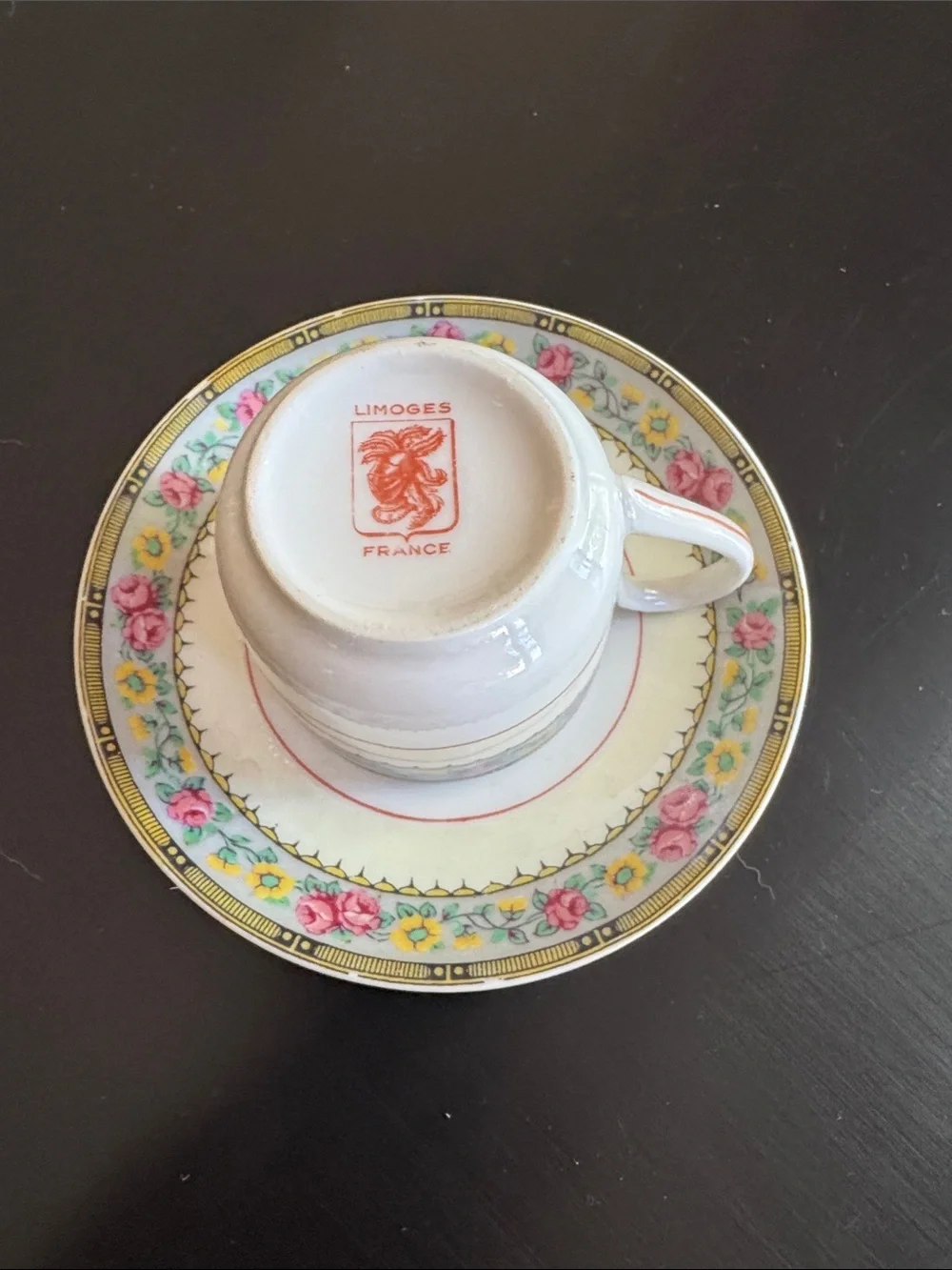 Vintage Limoges French White Floral Gold Trim Demitasse Cup and Saucer Set